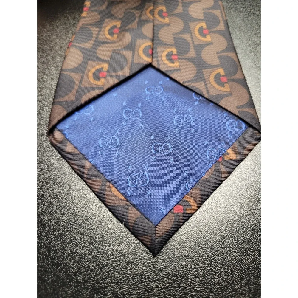 Gucci Men's Necktie Brown Geometric G Logo Silk 3.75